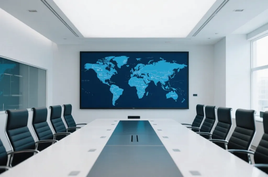 Modern corporate conference room showing global digital expansion